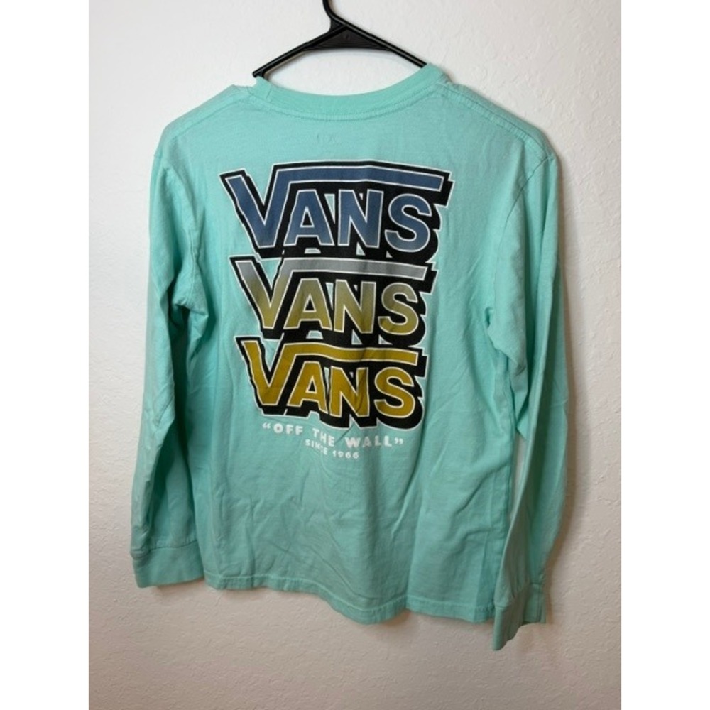 Vans Boys Large 12-14 Long Sleeve Shirt Mint Green Off The Wall Graphic Tee